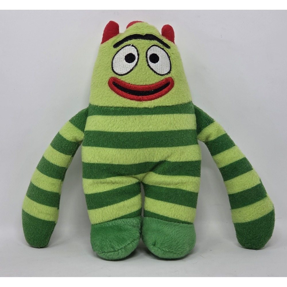 Yo Gabba Gabba Brobee Plush 2010 9" Stuffed Toy Green Striped